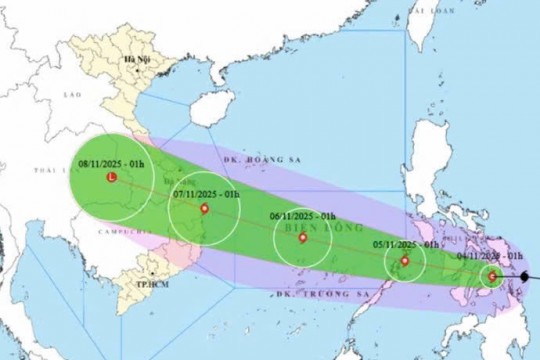 Bão Kalmaegi giật cấp 16, di chuyển rất nhanh, ảnh hưởng tới miền Trung từ đêm 6-11